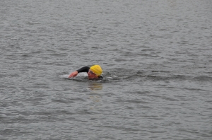 Me swimming in the lake at the QE2 triathlon