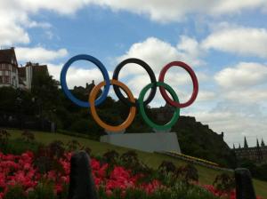 Olympic rings on the Mound in Edinburgh